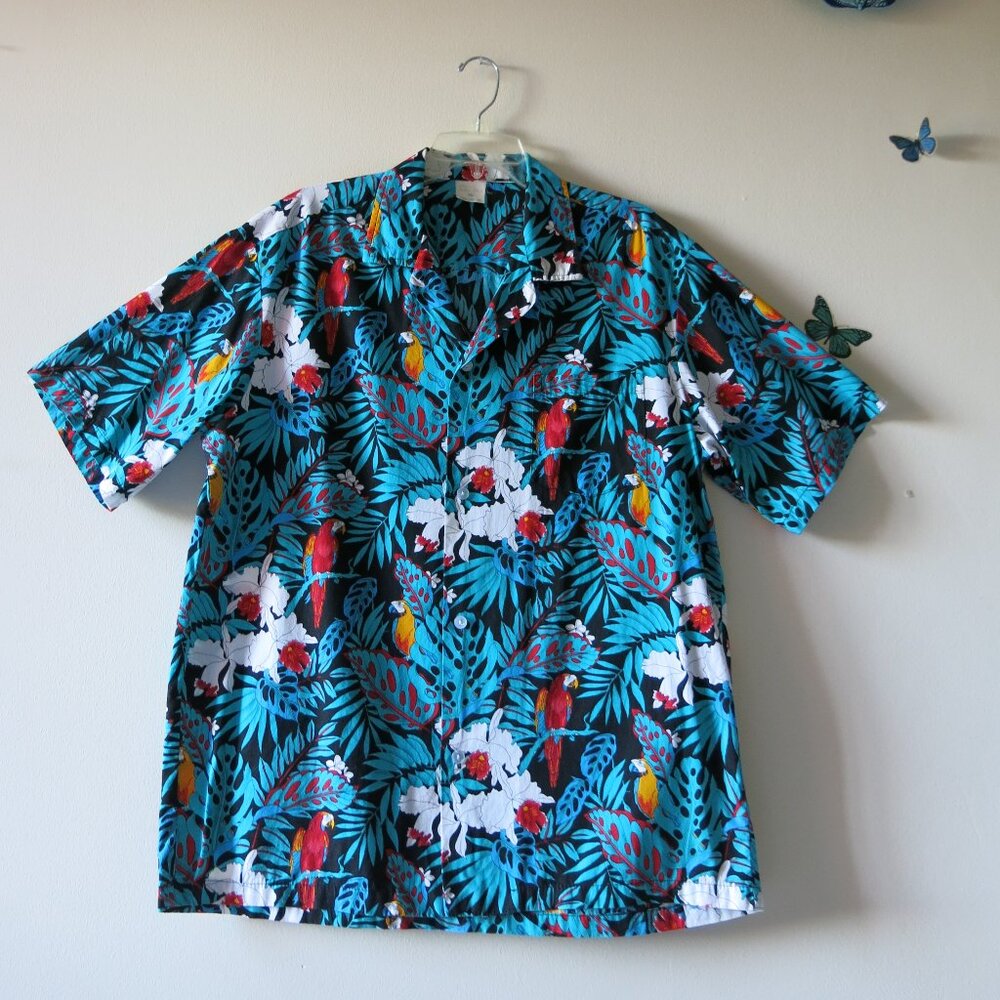 Vintage Vinnie Fashion Men's Cotton Botanical Orchid Bird T-shirt Blouse Size XL